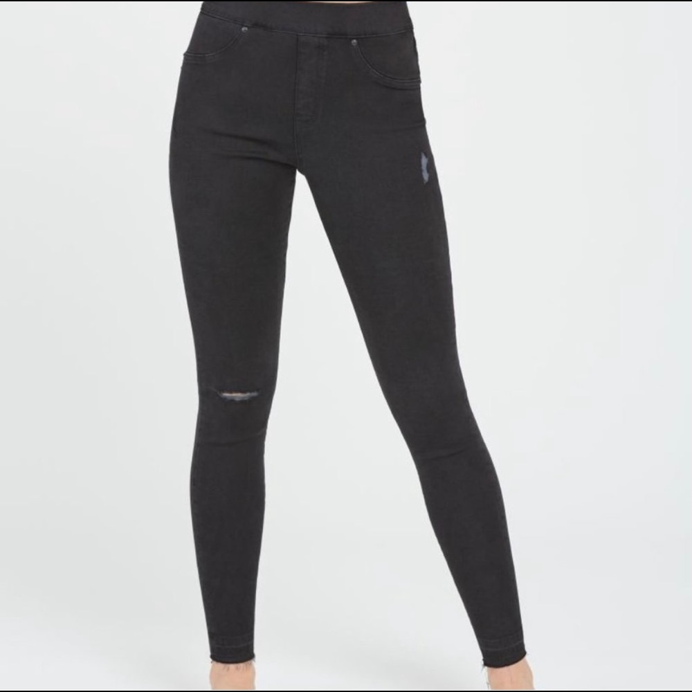 Plus SPANX distressed black skinny jeans